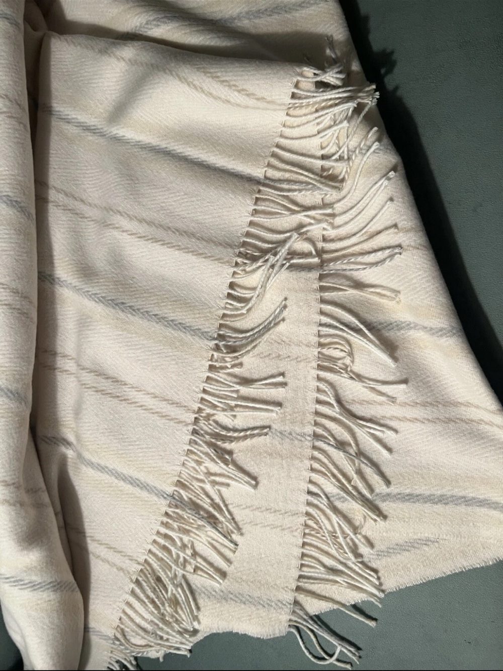 Sackcloth & Ashes Blanket Throw Spread Cover-Neutral Cream Tan Gray Stripe-NEW